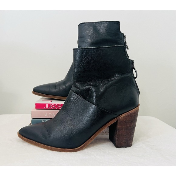 Franco Sarto Womens Western Boots Bootie 7.5M Black‎ Leather Shoe Moto Heel Mack - Picture 1 of 10